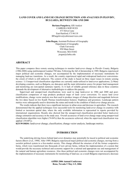 Land Cover and Land Use Change Detection and Analyses in Plovdiv, Bulgaria, Between 1986 and 2000