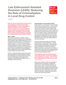 Law Enforcement Assisted Diversion (LEAD): Reducing the Role of Criminalization in Local Drug Control