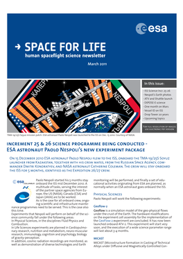 SPACE for LIFE Human Spaceflight Science Newsletter March 2011