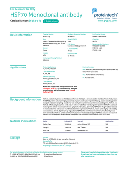 HSP70 Monoclonal Antibody Catalog Number:66183-1-Ig 7 Publications
