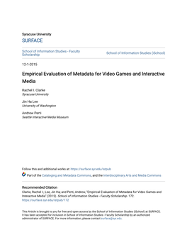 Empirical Evaluation of Metadata for Video Games and Interactive Media