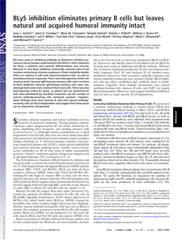 Blys Inhibition Eliminates Primary B Cells but Leaves Natural and Acquired Humoral Immunity Intact