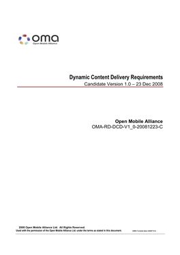 Dynamic Content Delivery Requirements Candidate Version 1.0 – 23 Dec 2008