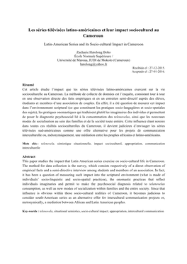 Les Séries Télévisées Latino-Américaines Et Leur Impact Socioculturel Au Cameroun