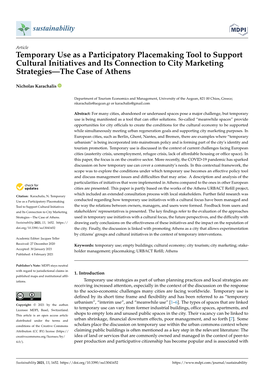 Temporary Use As a Participatory Placemaking Tool to Support Cultural Initiatives and Its Connection to City Marketing Strategies—The Case of Athens