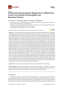 Differential Transcriptome Responses to Aflatoxin B1 in the Cecal Tonsil Of