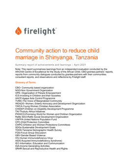 Community Action to Reduce Child Marriage in Shinyanga, Tanzania