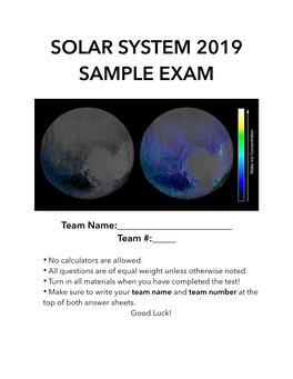 Solar System 2019 Sample Exam