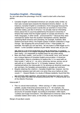 Canadian English – Phonology So, Let’S Talk About the Phonology! First Of, I Want to Start with a Ew Basic Points