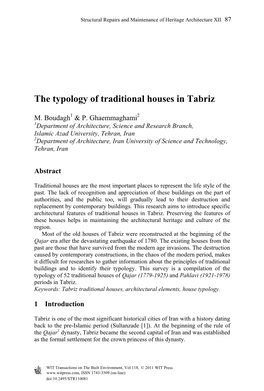 The Typology of Traditional Houses in Tabriz