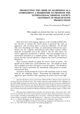 Prosecuting the Crime of Aggression As a Complement: a Framework to Promote the International Criminal Court’S Legitimacy in Head-Of-State Prosecutions