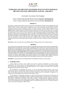 Typology of Creative Economy Space in Setu Babakan Betawi Village, Srengseng Sawah - Jakarta