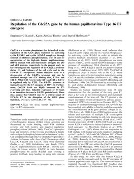 Regulation of the Cdc25a Gene by the Human Papillomavirus Type 16 E7 Oncogene
