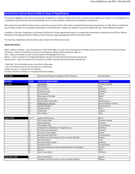 Peel District School Board 2020-21 Days of Significance