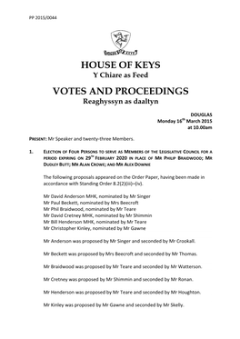 House of Keys Votes and Proceedings