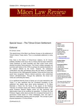 Special Issue – the Tūhoe-Crown Settlement Editorial