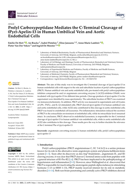 Prolyl Carboxypeptidase Mediates the C-Terminal Cleavage of (Pyr)-Apelin-13 in Human Umbilical Vein and Aortic Endothelial Cells