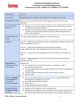 Charlotte-Mecklenburg Schools Learning and Teaching Department Cornerstone Lesson: AFRICAN AMERICAN STUDIES