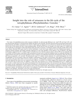 Insight Into the Role of Cetaceans in the Life Cycle of the Tetraphyllideans (Platyhelminthes: Cestoda) Q