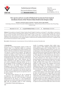 New Species and New Records of Lichenized Ascomycota from Tropical Deciduous Forests of the Western Ghats Biodiversity Hotspot, India