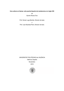 Rivera Toro, Quintín. Una Cultura En Llamas.Noviembre.2019.Pages