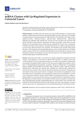 Mirna Clusters with Up-Regulated Expression in Colorectal Cancer