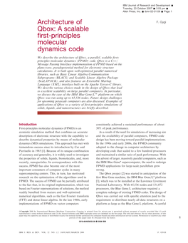 Architecture of Qbox, a Parallel, Scalable ﬁrst- Principles Molecular Dynamics (FPMD) Code