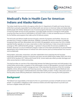 Medicaid's Role in Health Care for American Indians and Alaska Natives