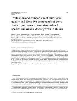 Evaluation and Comparison of Nutritional Quality and Bioactive Compounds of Berry Fruits from Lonicera Caerulea, Ribes L