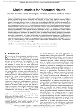 Market Models for Federated Clouds Ioan Petri, Javier Diaz-Montes, Mengsong Zou, Tom Beach, Omer Rana and Manish Parashar