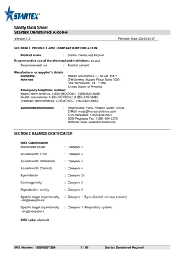 Startex Denatured Alcohol Version 1.2 Revision Date: 03/20/2017