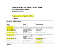 2020 SC Senate and House Primary Races SC Congressional Races Ballot Questions