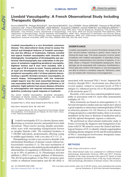 Livedoid Vasculopathy; Peripheral Neuropathy; Globulins, Agood Producing Response in 6Patients