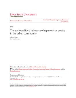 The Socio-Political Influence of Rap Music As Poetry in the Urban Community Albert D