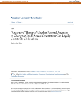 Whether Parental Attempts to Change a Child's Sexual Orientation Can Legally Constitute Child Abuse Karolyn Ann Hicks