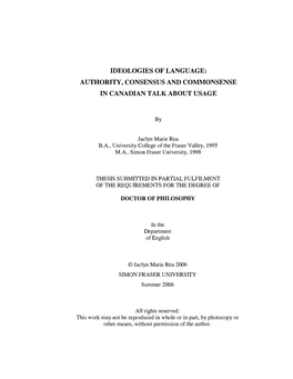 Ideologies of Language: Authority, Consensus and Commonsense in Canadian Talk About Usage