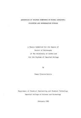 Adsorption of Sulphur Compounds on Nickel Catalysts