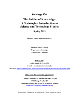 The Politics of Knowledge: a Sociological Introduction to Science and Technology Studies