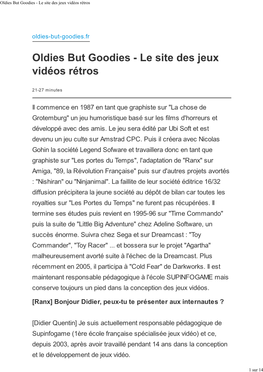 Oldies but Goodies - Le Site Des Jeux Vidéos Rétros