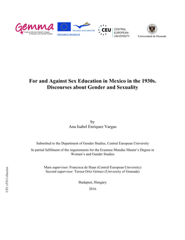 For and Against Sex Education in Mexico in the 1930S. Discourses About Gender and Sexuality
