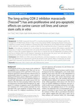 The Long-Acting COX-2 Inhibitor Mavacoxib (Trocoxil™) Has Anti