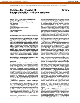 Review Therapeutic Potential of Phosphoinositide 3-Kinase Inhibitors