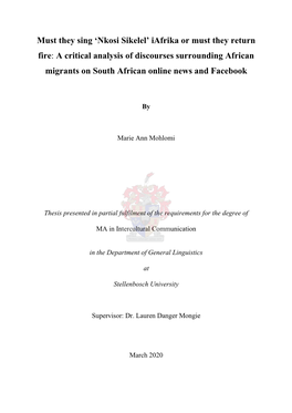 A Critical Analysis of Discourses Surrounding African Migrants on South African Online News and Facebook