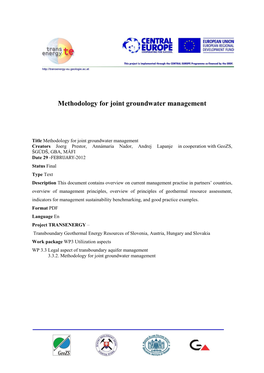 Methodology for Joint Groundwater Management