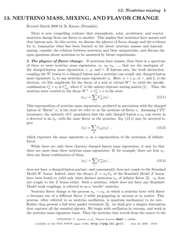 13. Neutrino Mass, Mixing, and Flavor Change