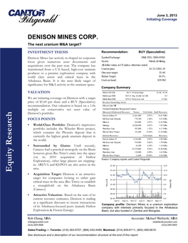 Equity Research DENISON MINES CORP