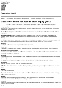 Glossary of Terms for Acquire Brain Injury (ABI)