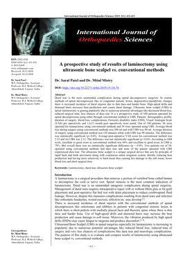 A Prospective Study of Results of Laminectomy Using Ultrasonic Bone