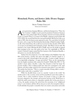 Homeland, Poetry, and Justice: Julia Álvarez Engages Pedro Mir
