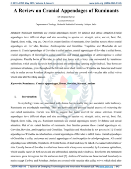 A Review on Cranial Appendages of Ruminants